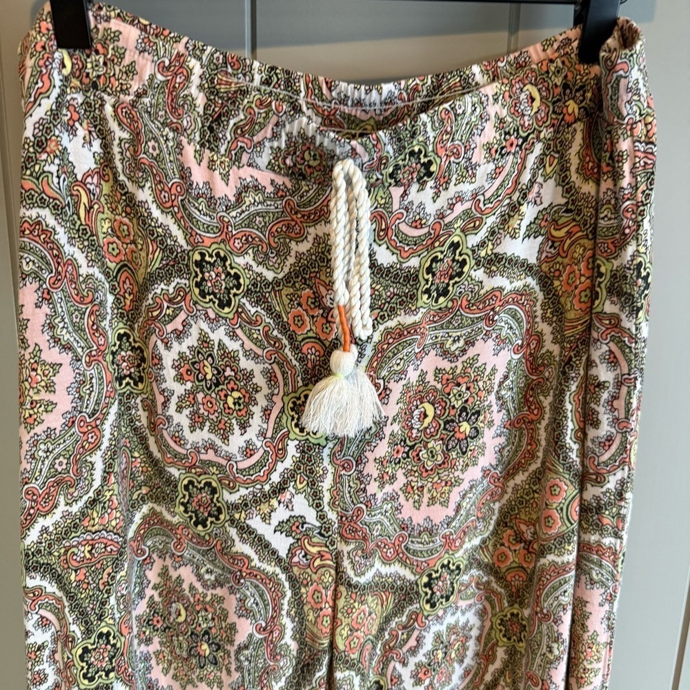 Anthropologie Artsy Boho Hippie Harem Pants Medium Paisley Pink Green White - Picture 5 of 13